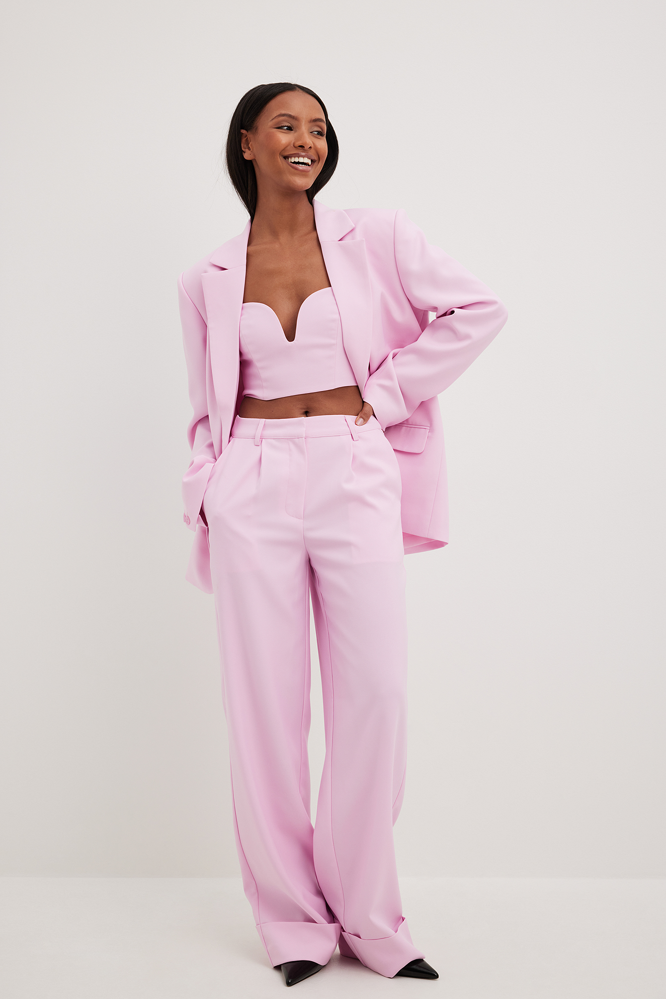 Marvene Tailored Linen Look Wide Leg Pant In Pink | forum.iktva.sa