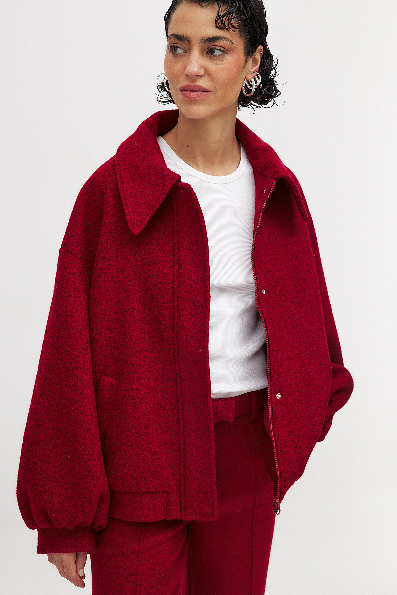 Léanne Ansar x NA-KD Wool Blend Bomber Jacket - Bomber Jackets - Red - EU 34 - NA-KD / NAKD