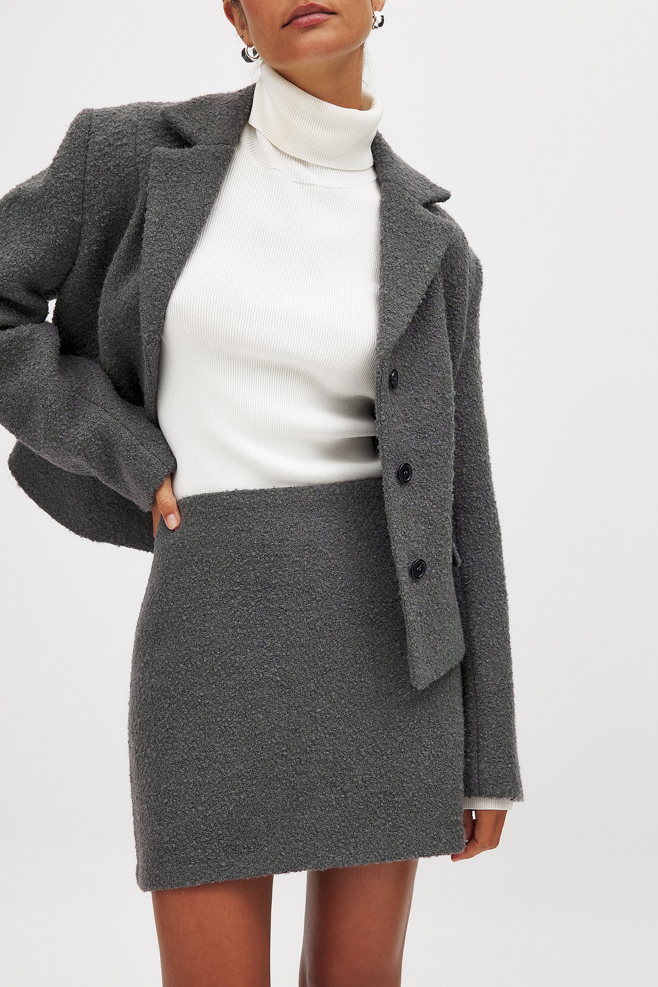 NA-KD Wool Blend Mini Skirt - Office Wear - Grey - EU 34 - NA-KD / NAKD