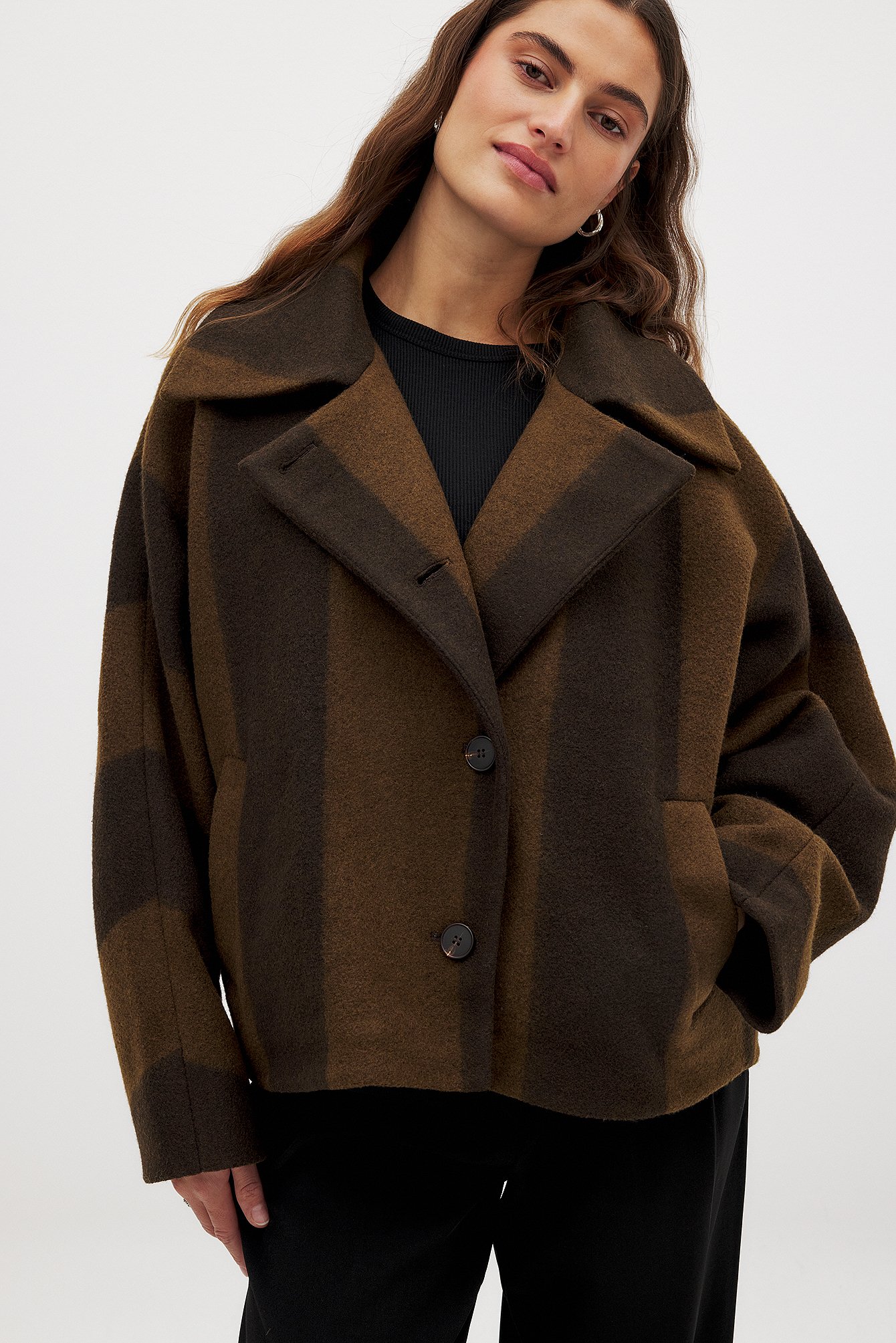 Annabel Rosendahl x NA-KD Wool Blend Raglan Sleeve Jacket - Jackets - Brown - EU 34 - NA-KD / NAKD