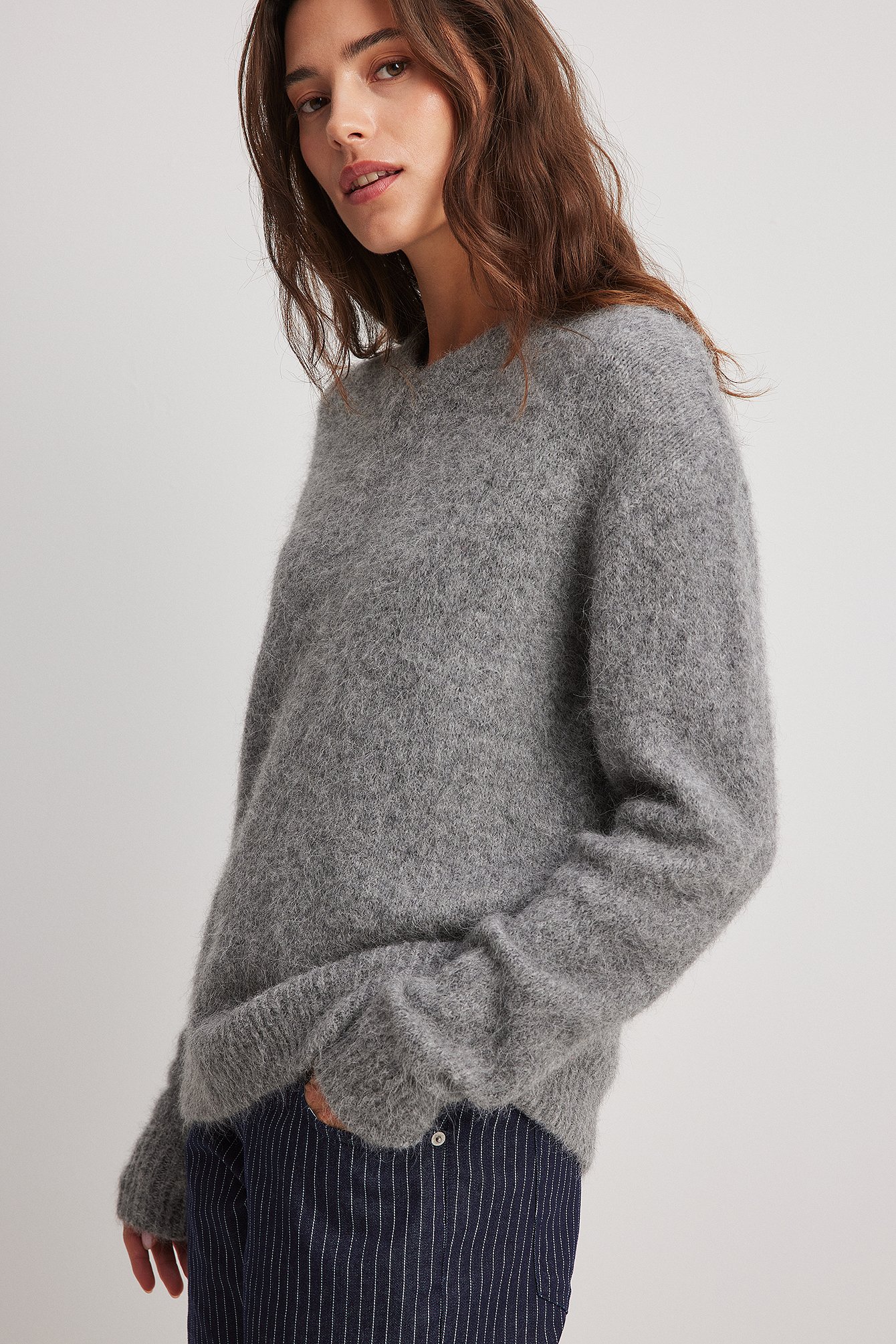 Alpaca Wool Blend V-neck Sweater Grey