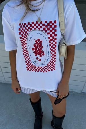 White Jersey Print Detail Oversized T-shirt