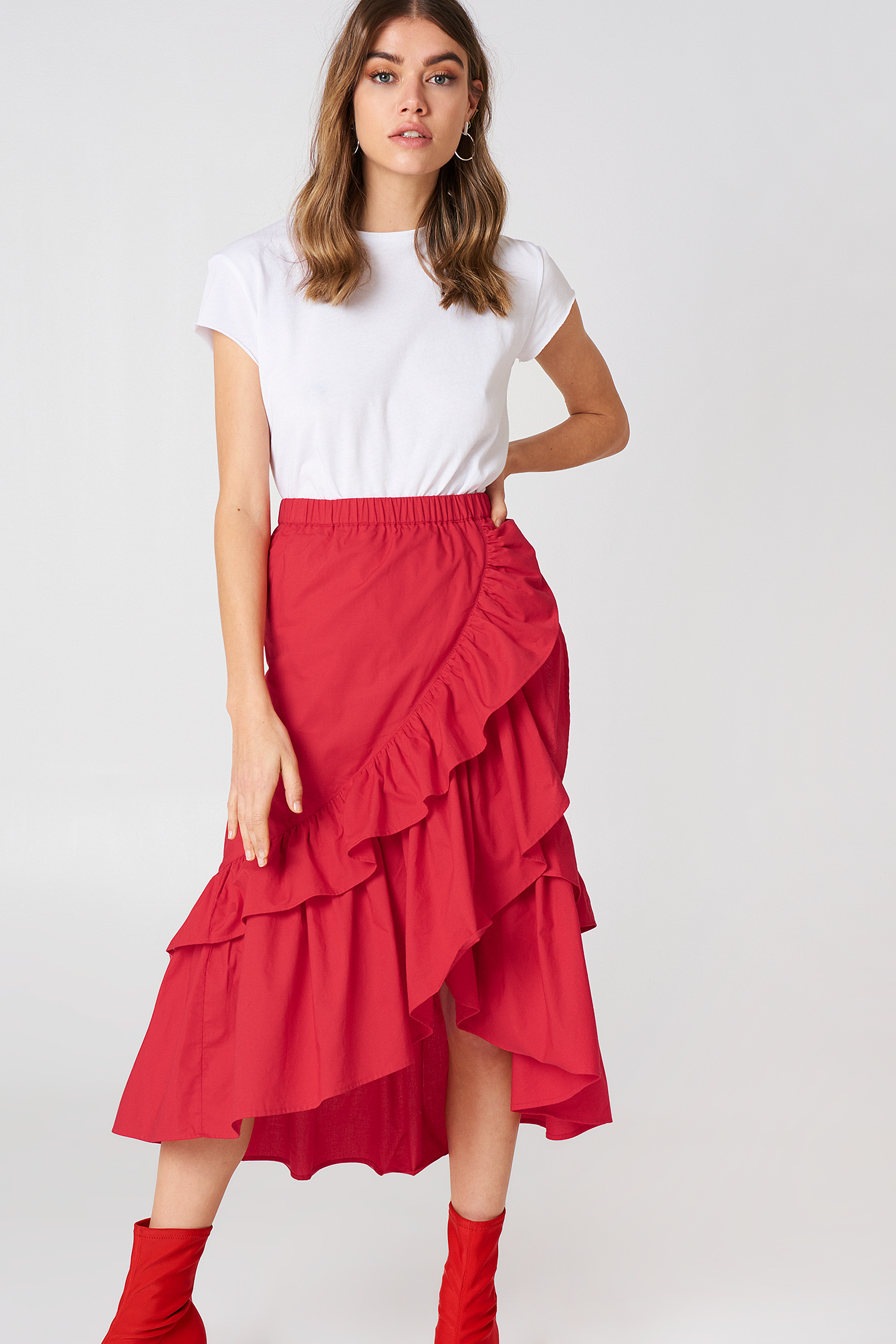 Overlap Maxi Frill Skirt Rood | NA-KD