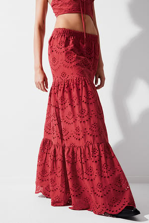 Red Anglaise A-Line Maxi Skirt