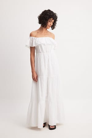 White Anglaise Off Shoulder Maxi Dress
