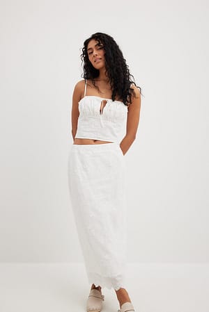 White Anglaise Tie Front Singlet