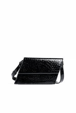 Black Croco Hoekige crossbodytas