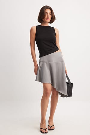 Grey Asymmetrisk midi-nederdel i satin