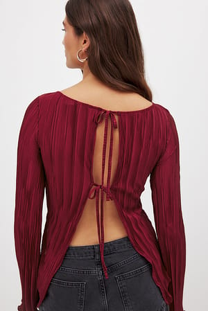 Red Back Tie Strap Long Sleeve Top