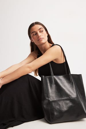 Black Glossy Leather Tote Bag