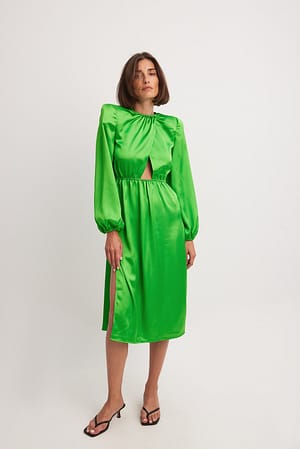 Green Zwiewna sukienka midi z bufiastymi rękawami