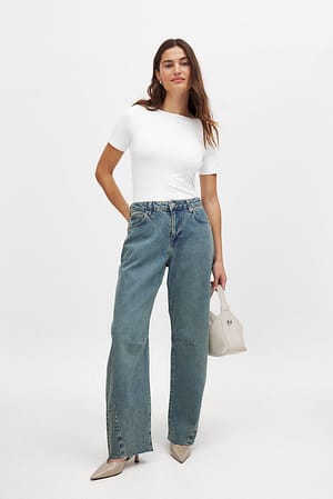 Mid Blue Barrel Leg Denim