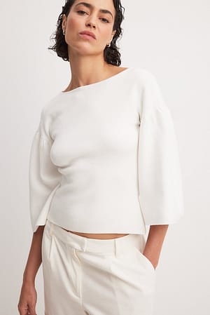 Off White Bell Sleeve Knitted Top