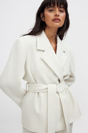 Cream Belted Tweed Jacket