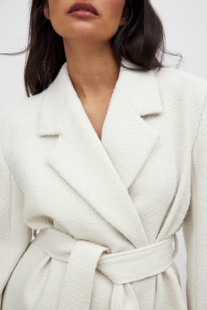 Cream Belted Tweed Jacket