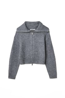 Big Collar Zipped Knitted Cardigan Grey | NA-KD