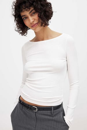 Offwhite Boat Neck Rib Top