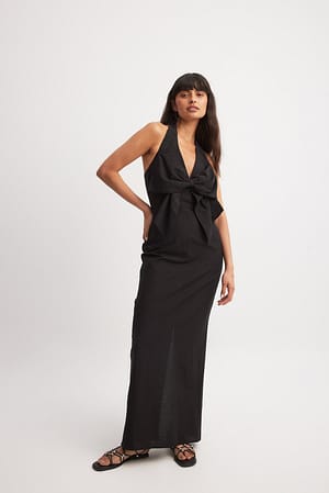 Black Maxi-jurk met strikdetail aan de voorkant