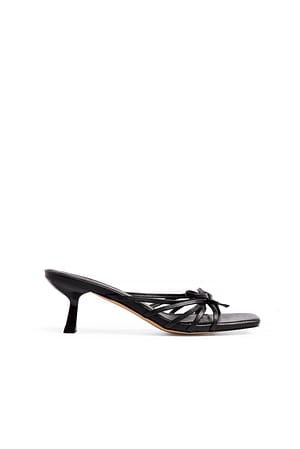 Black Bow Strappy Front Mules