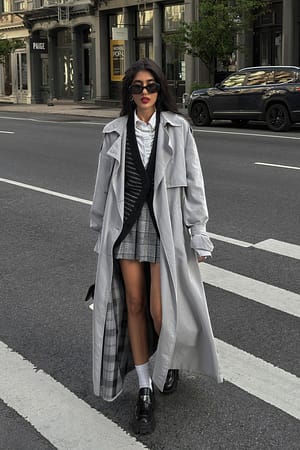 Grey Oversize-Maxi-Trenchcoat aus gebürstetem Stoff