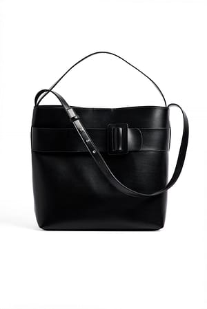 Black Buckle Detail Tote Bag