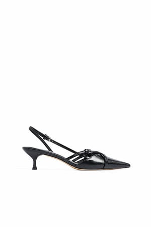 Black Buckled Straps Slingback Pumps