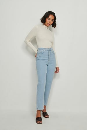 Light Blue Denim Rechte jeans met hoge taille