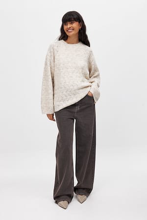 Beige Cable Knitted Oversized Sweater