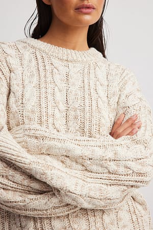 Cable Knitted Oversized Sweater Beige