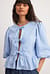 Checked Tie Detail Puffy Sleeve Blouse