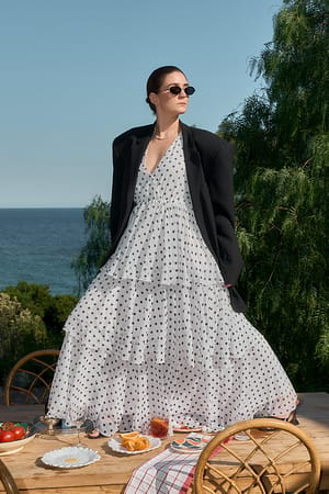 Print Maxi abito con gonna a ruota in chiffon