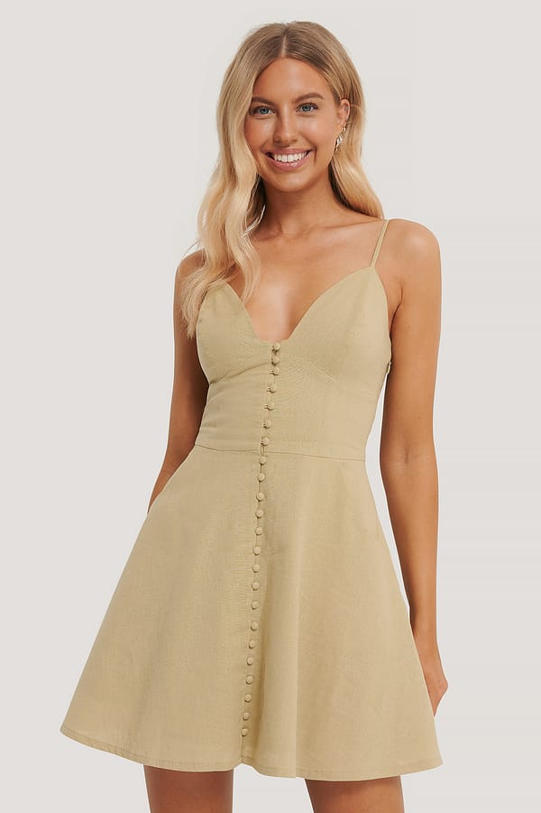 Button Up Mini Dress Beige Na Kd