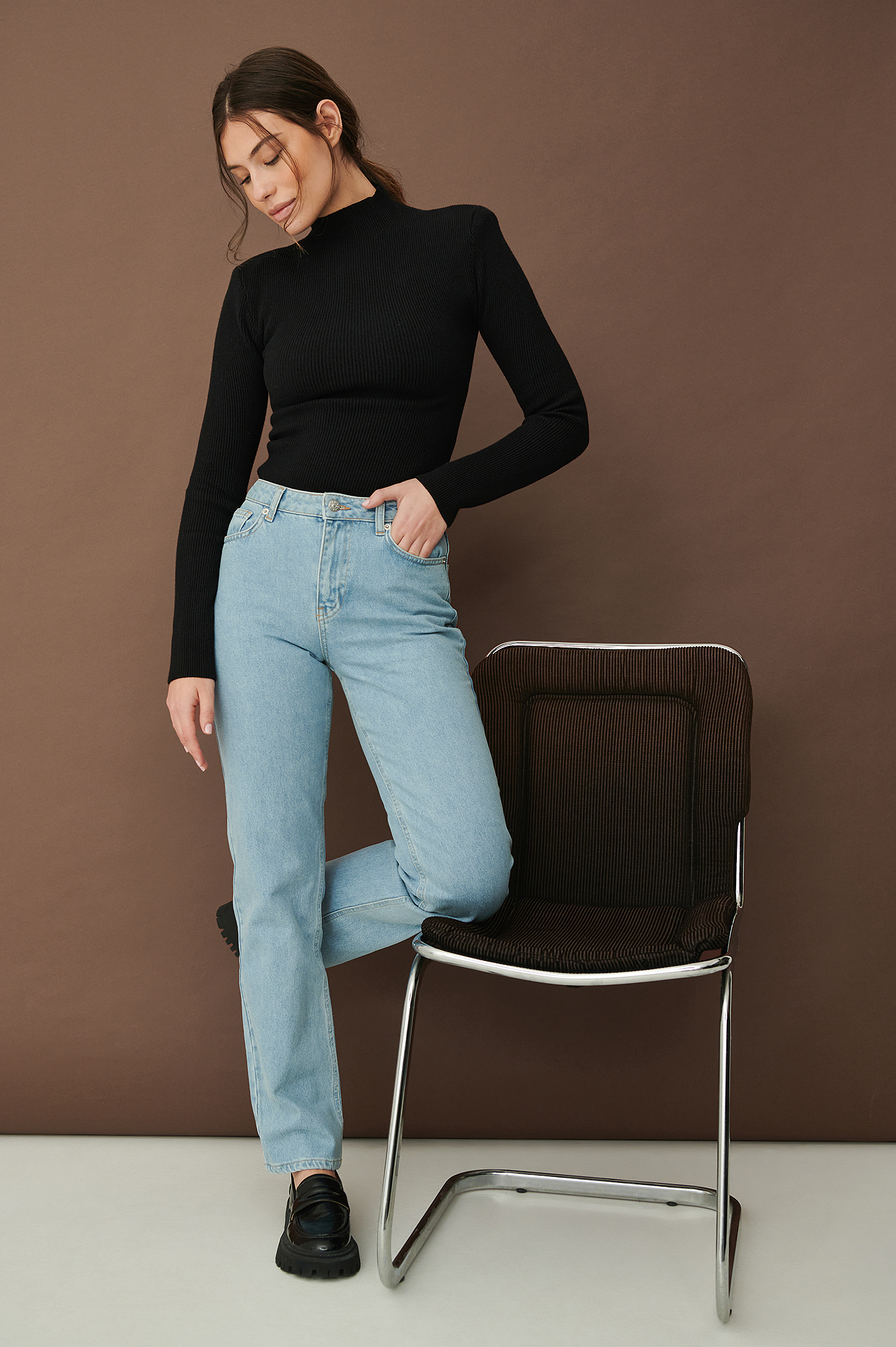 Organic Cotton Straight High Waist Denim Blue | NA-KD