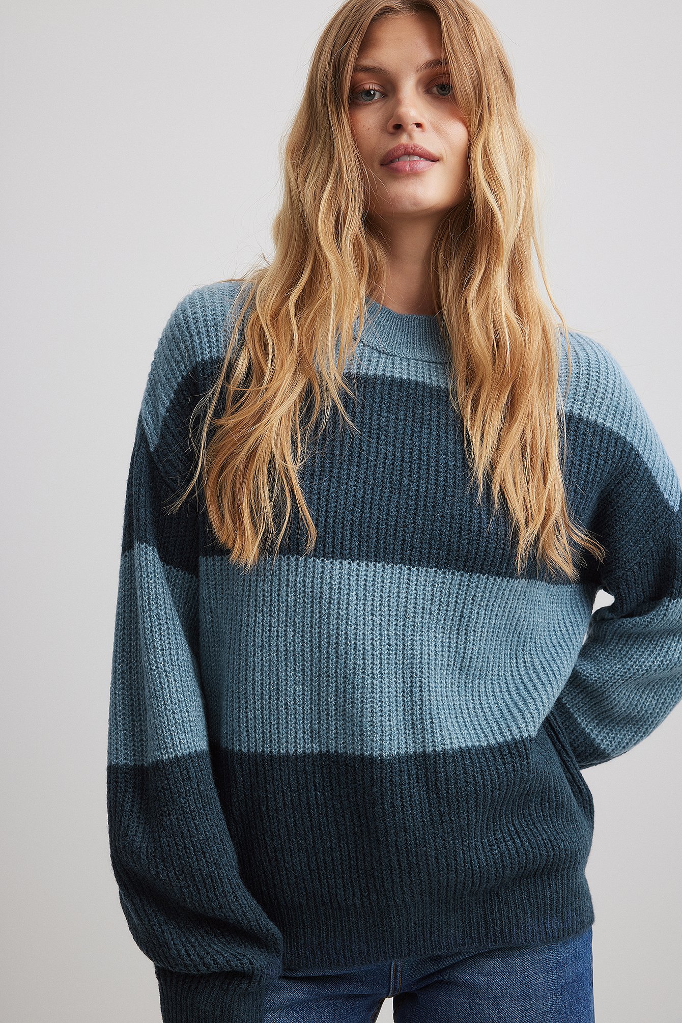 Blue and shop grey striped sweater