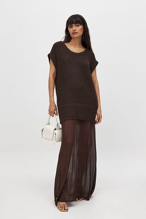 Brown Combined Knit Maxi Dress