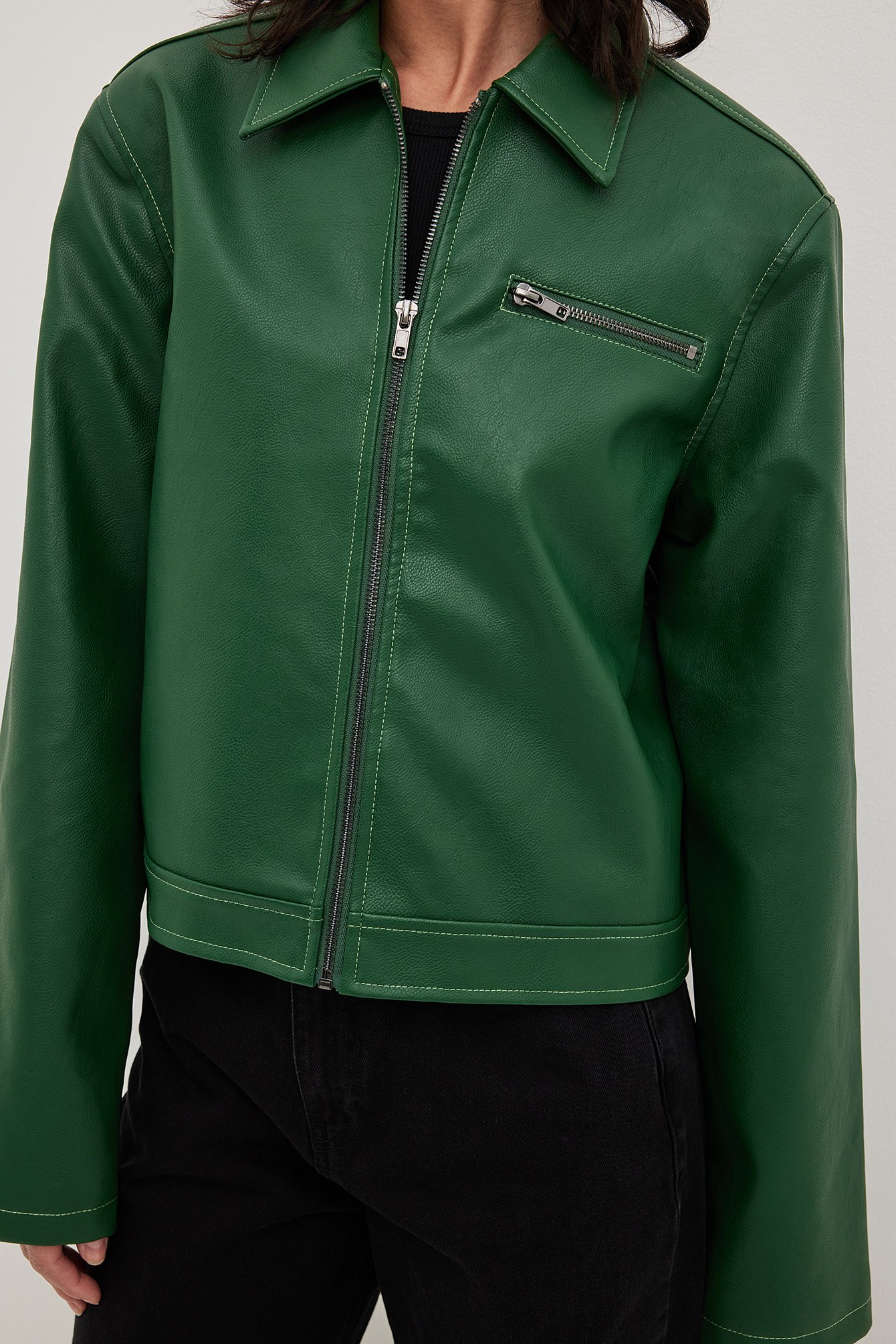 円高還元 emerald Stitch green contrast Green stitching jaket ...