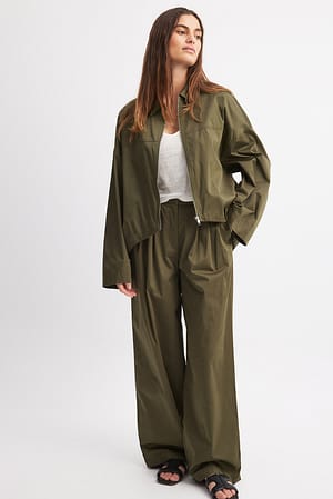 Ivy Green Cotton Mid Waist Trousers