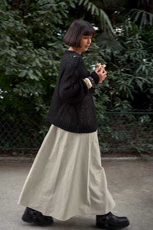 Greige Cotton Midi Skirt