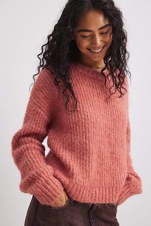 Multi Pink Crew Neck Melange Knitted Sweater