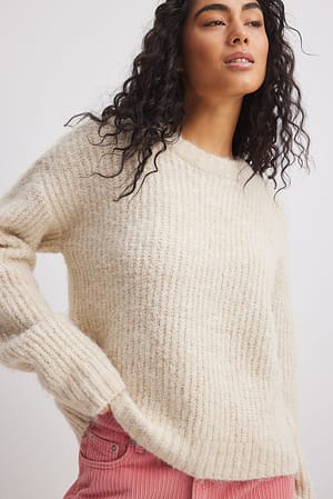 Off White Crew Neck Melange Knitted Sweater
