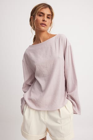 Mauve Crinkle Quality Wide Sleeve Blouse