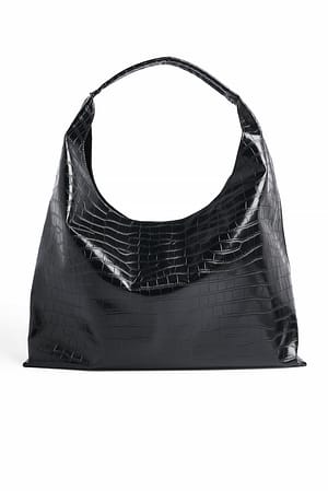 Black Croc Medium Tote Bag