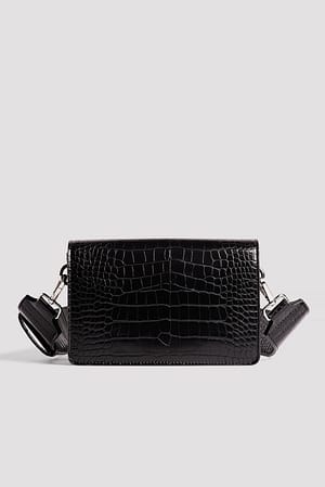 Black Croc Slim Compartment Bag