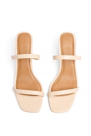 Beige Croc Squared Strap Sandals