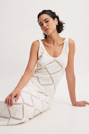 Off White Crochet Knitted Maxi Dress