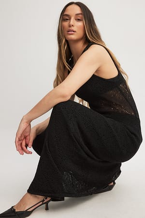 Black Crochet Knitted Midi Dress