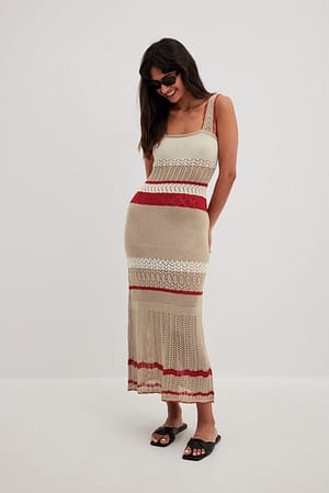 Striped Crochet Knitted Midi Dress