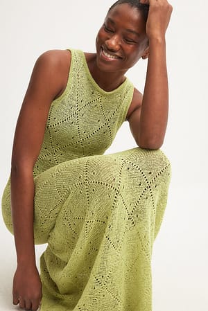 Green Crochet Knitted Midi Dress