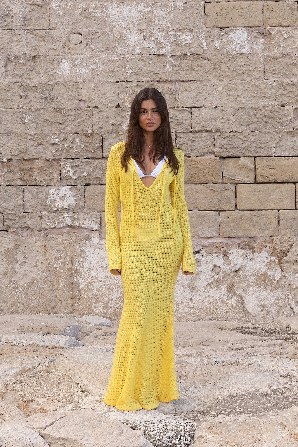 AERON knitted long-sleeve dress - Yellow