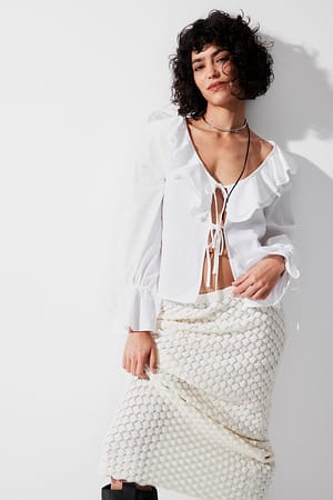 White Crochet Mid Waist Midi Skirt